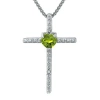 Fine Jewelry Genuine Peridot And Diamond-accent Sterling Silver Cross And Heart Pendant Necklace In Green