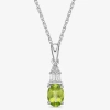 Fine Jewelry Genuine Peridot & Lab-created White Sapphire Sterling Silver Pendant Necklace In Green