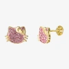 Fine Jewelry Genuine Pink Crystal 14k Gold Over Silver 10.9mm Hello Kitty Stud Earrings In Gold