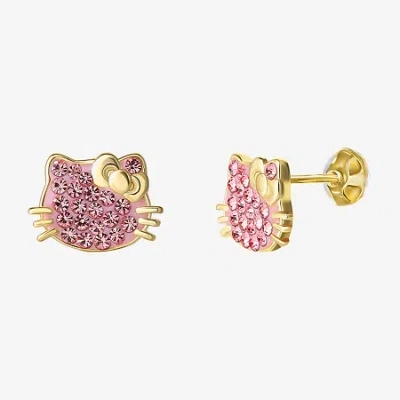 Fine Jewelry Kids' Genuine Pink Crystal 14k Gold Over Silver 10.9mm Hello Kitty Stud Earrings