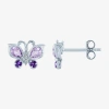 Fine Jewelry Genuine Purple Amethyst Sterling Silver 8mm Butterfly Stud Earrings In Transparent