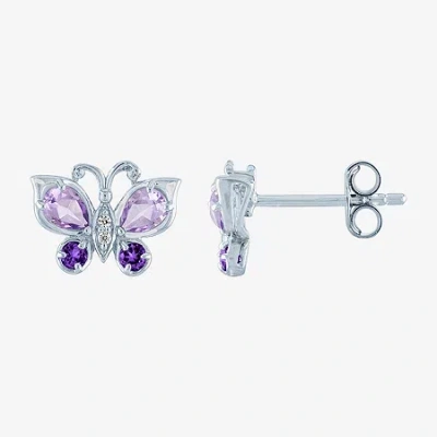 Fine Jewelry Genuine Purple Amethyst Sterling Silver 8mm Butterfly Stud Earrings In Transparent