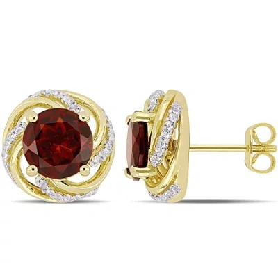 Fine Jewelry Genuine Red Garnet 18k Gold Over Silver 12.8mm Stud Earrings In Transparent