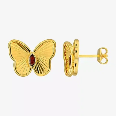 Fine Jewelry Genuine Red Garnet 18k Gold Over Silver 12mm Butterfly Stud Earrings In Transparent