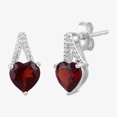 Fine Jewelry Genuine Red Garnet Sterling Silver 17.7mm Heart Stud Earrings In Transparent