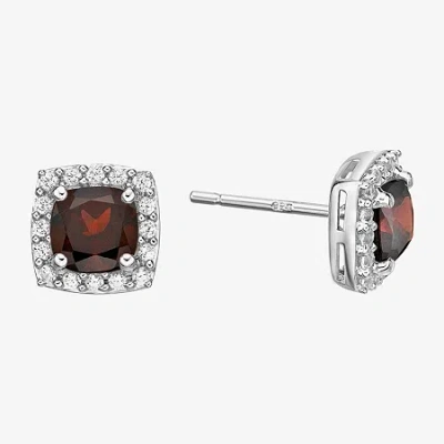 Fine Jewelry Genuine Red Garnet Sterling Silver Stud Earrings
