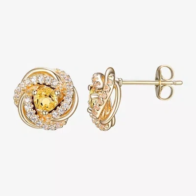 Fine Jewelry Genuine Yellow Citrine 18k Gold Over Silver 10.7mm Stud Earrings