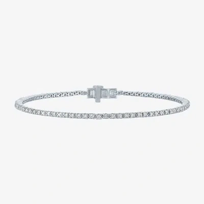 Fine Jewelry (g-h / Si2-i1) Womens 1 Ct. T.w. Lab Grown White Diamond Pure Silver Over Brass 7.25 Inch Tennis Bra