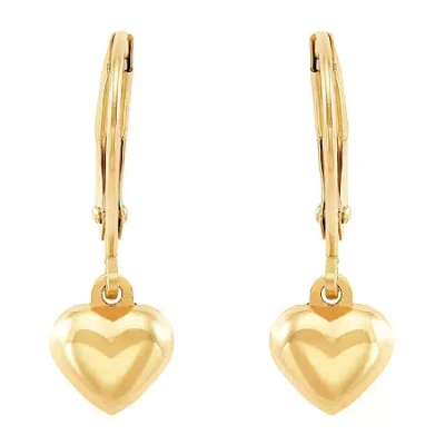 Fine Jewelry Kids' Girls 10k Gold Heart Drop Earrings In Transparent