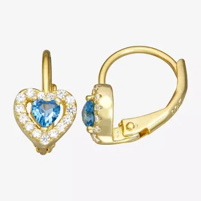 Fine Jewelry Kids' Girls 1/2 Ct. Blue Cubic Zirconia 14k Gold Over Silver 7mm Hoop Earrings In Transparent