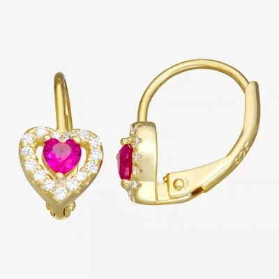 Fine Jewelry Kids' Girls 1/2 Ct. Pink Cubic Zirconia 14k Gold Over Silver 7mm Hoop Earrings In Transparent