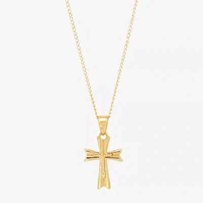 Fine Jewelry Kids' Girls 14k Gold Cross 13 Inch Pendant Necklace In Transparent