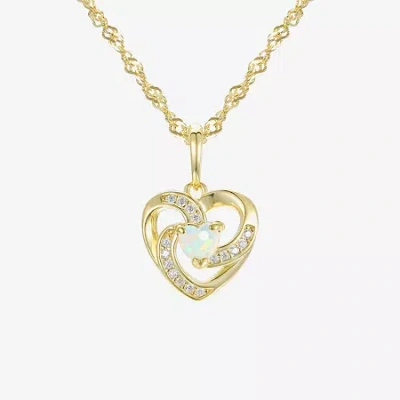 Fine Jewelry Kids' Girls 1/5 Ct. Lab Created White Opal 14k Gold Over Silver 16 Inch Pendant Necklace