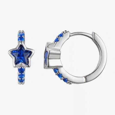 Fine Jewelry Kids' Girls 7/8 Ct. Lab Created Blue Cubic Zirconia Sterling Silver 13mm Hoop Earrings In Metallic