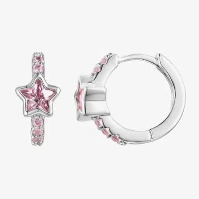 Fine Jewelry Kids' Girls 7/8 Ct. Lab Created Pink Cubic Zirconia Sterling Silver 13mm Hoop Earrings In Metallic