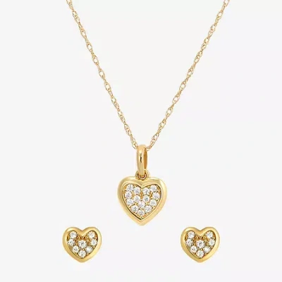 Fine Jewelry Kids' Girls Cubic Zirconia 14k Gold Heart 2-pc. Jewelry Set