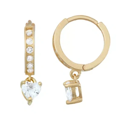 Fine Jewelry Kids' Girls Cubic Zirconia 14k Gold Over Silver 19.1mm Heart Hoop Earrings