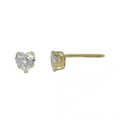 Fine Jewelry Kids' Girls Cubic Zirconia Heart Stud Earrings In Gold
