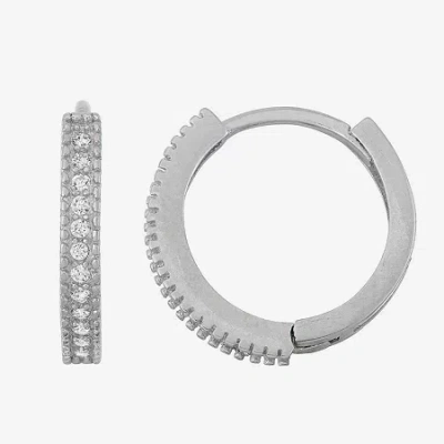 Fine Jewelry Kids' Girls Cubic Zirconia Sterling Silver 13.9mm Hoop Earrings In Metallic