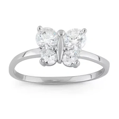 Fine Jewelry Kids' Girls Cubic Zirconia Sterling Silver Butterfly Delicate Cocktail Ring In Metallic