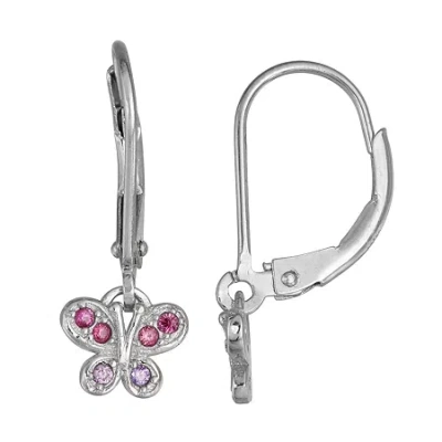 Fine Jewelry Kids' Girls Lab Created Cubic Zirconia Sterling Silver Butterfly Drop Earrings In Transparent