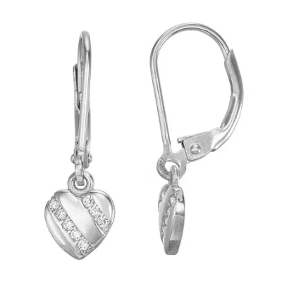 Fine Jewelry Kids' Girls Lab Created Cubic Zirconia Sterling Silver Heart Drop Earrings In Transparent