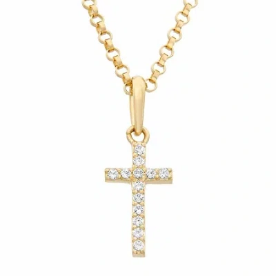 Fine Jewelry Kids' Girls Lab Created White Cubic Zirconia 14k Gold 14k Gold Filled Cross 15 Inch Pendant Necklace