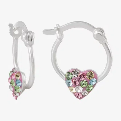 Fine Jewelry Kids' Girls Multi Color Crystal Sterling Silver 14.5mm Heart Hoop Earrings In Metallic