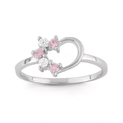 Fine Jewelry Kids' Girls Multi Color Cubic Zirconia Sterling Silver Heart Delicate Cocktail Ring In Metallic