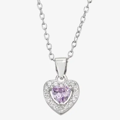 Fine Jewelry Kids' Girls Purple Cubic Zirconia Sterling Silver Cross 15 Inch Pendant Necklace In Metallic
