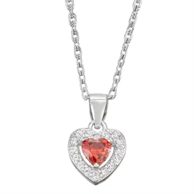 Fine Jewelry Kids' Girls Red Cubic Zirconia Sterling Silver Heart 15 Inch Pendant Necklace In Metallic