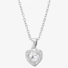 Fine Jewelry Girls White Cubic Zirconia Sterling Silver Heart 15 Inch Pendant Necklace In Metallic