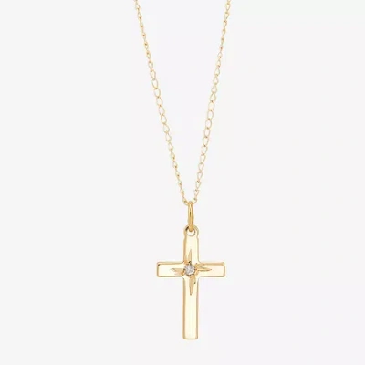 Fine Jewelry Kids' Girls White Diamond 14k Gold Cross 13 Inch Pendant Necklace