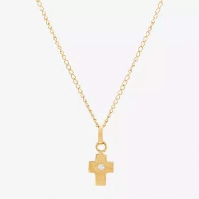 Fine Jewelry Kids' Girls White Diamond 14k Gold Cross 13 Inch Pendant Necklace