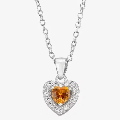 Fine Jewelry Kids' Girls Yellow Cubic Zirconia Sterling Silver Heart 15 Inch Pendant Necklace In Metallic