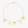 Fine Jewelry Gold Addiction Womens 10k Gold Cross Heart Charm Bracelet In Transparent
