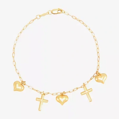 Fine Jewelry Gold Addiction Womens 10k Gold Cross Heart Charm Bracelet In Transparent