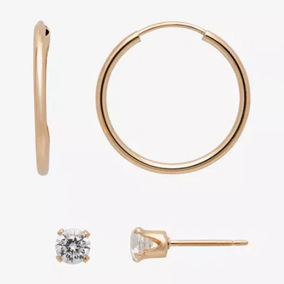 Fine Jewelry Gold Theory Womens Cubic Zirconia Round 2 Pair Earring Set In Transparent