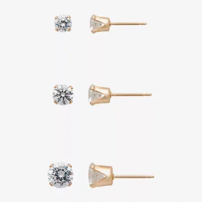 Fine Jewelry Gold Theory Womens Cubic Zirconia Round 3 Pair Earring Set In Transparent