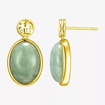 Fine Jewelry Good Fortune Womens Genuine Green Jade 18k Gold Over Silver Oval Drop Earrings In Transparent