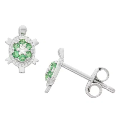 Fine Jewelry Kids' Green Cubic Zirconia Sterling Silver 6mm Stud Earrings In Metallic