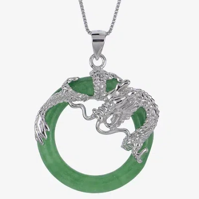 Fine Jewelry Green Jade Circle & Dragon Pendant Necklace In Transparent