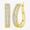 Fine Jewelry (g/si2) Womens 1 Ct. T.w. Lab Grown White Diamond 10k Gold 23.3mm Hoop Earrings In Yellow