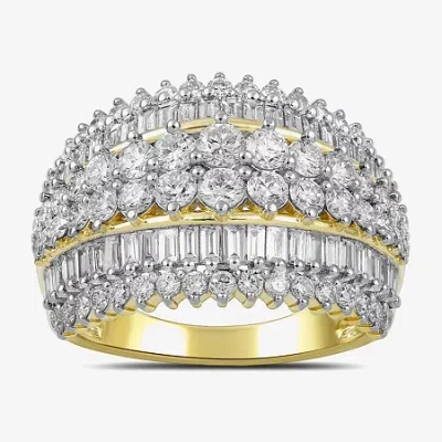 Fine Jewelry (g/si2) Womens 2 Ct. T.w. Lab Grown White Diamond 10k Gold Cluster Cocktail Ring In Transparent