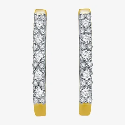 Fine Jewelry (h-i / I1) Womens 1 Ct. T.w. Lab Grown White Diamond 10k Gold 24.6mm Hoop Earrings In Transparent