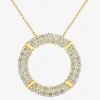 Fine Jewelry (h-i / I1) Womens 1 Ct. T.w. Lab Grown White Diamond 10k Gold Circle 18 Inch Pendant Necklace In Transparent