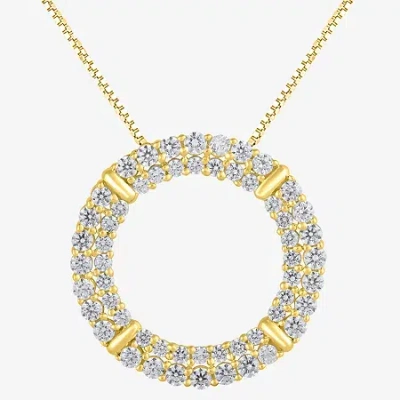 Fine Jewelry (h-i / I1) Womens 1 Ct. T.w. Lab Grown White Diamond 10k Gold Circle 18 Inch Pendant Necklace In Transparent