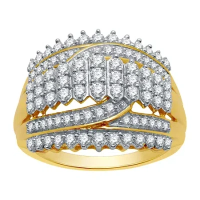 Fine Jewelry (h-i / I1) Womens 1 Ct. T.w. Lab Grown White Diamond 10k Gold Cocktail Ring In Transparent