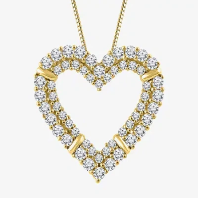 Fine Jewelry (h-i / I1) Womens 1 Ct. T.w. Lab Grown White Diamond 10k Gold Heart 18 Inch Pendant Necklace In Transparent