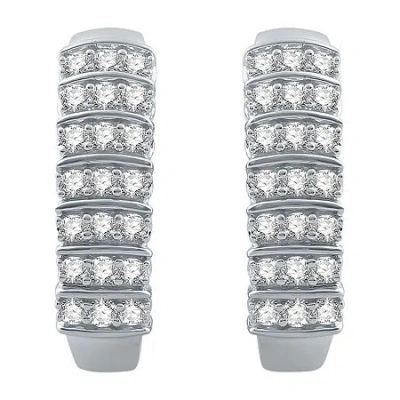 Fine Jewelry (h-i / I1) Womens 1 Ct. T.w. Lab Grown White Diamond 10k White Gold 22.5mm Hoop Earrings In Transparent